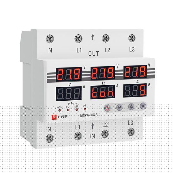 Реле напряжения и тока трехфазное с дисплеем MRVA-3 63A EKF MRVA-3-63A