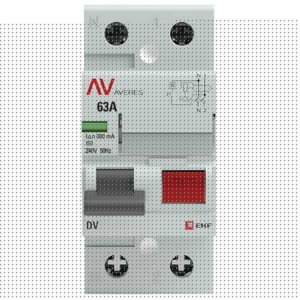 Выключатель дифференциального тока (УЗО) 2п 63А 300мА тип AC DV AVERES EKF rccb-2-63-300-ac-av