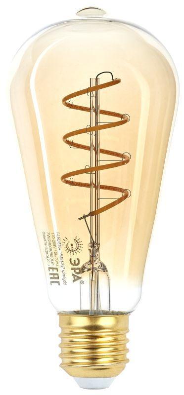 Лампа светодиодная филаментная F-LED ST64-7W-824-E27 7Вт ST64 золотая 2400К спирал. тепл. бел. E27 Эра Б0047665