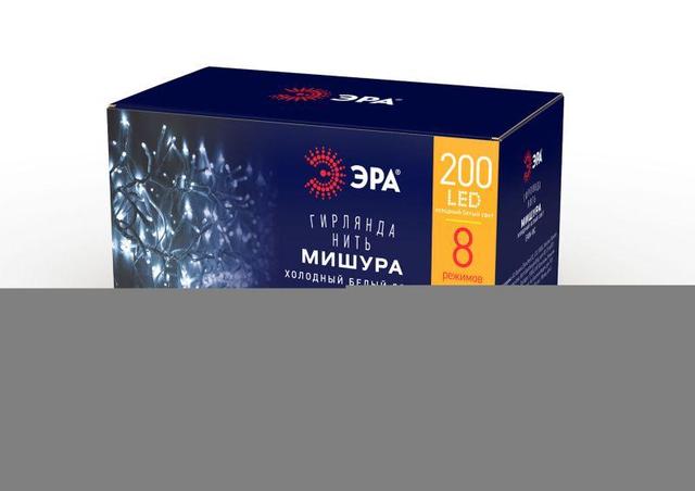 Гирлянда светодиодная "Мишура 3м 200LED 220В IP20 бел. провод хол. свет ЭРА Б0047971