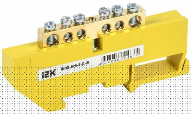 Шина PE "земля" на DIN-изоляторе ШНИ-6х9-6-Д-Ж IEK YNN10-69-6D-K05