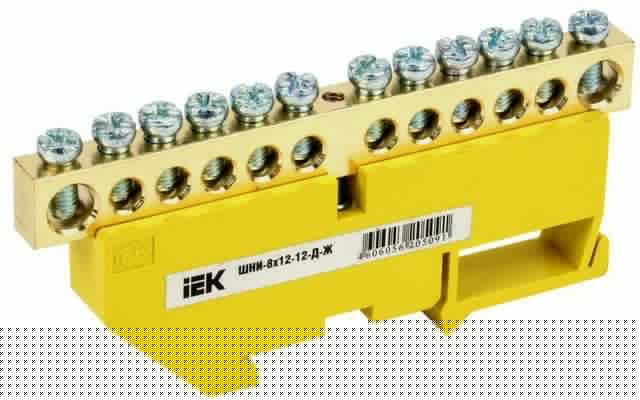 Шина PE "земля" на DIN-изол. ШНИ-8х12-12-Д-Ж IEK YNN10-812-12D-K05
