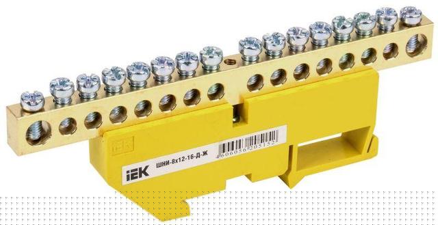 Шина PE "земля" на DIN-изол. ШНИ 8х12-16-Д-Ж IEK YNN10-812-16D-K05