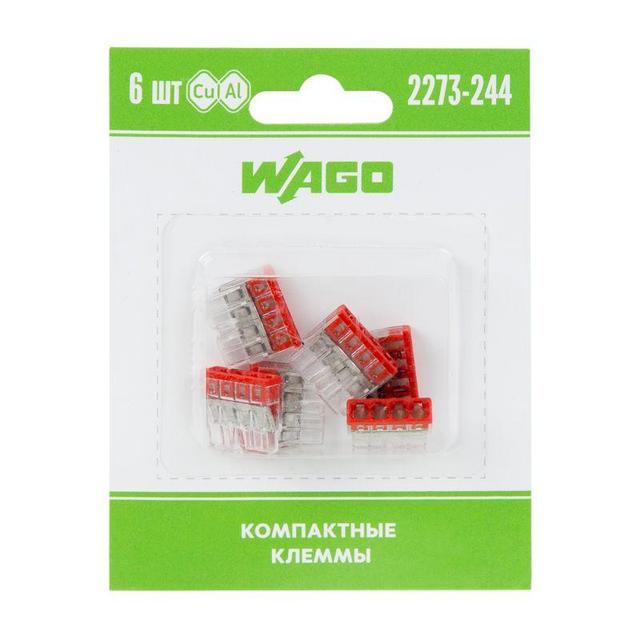 Клемма 4-х проводная для распред. короб. (с контактн. пастой "Alu-Plus") 2273-244 (уп.6шт) WAGO 07-5143-06