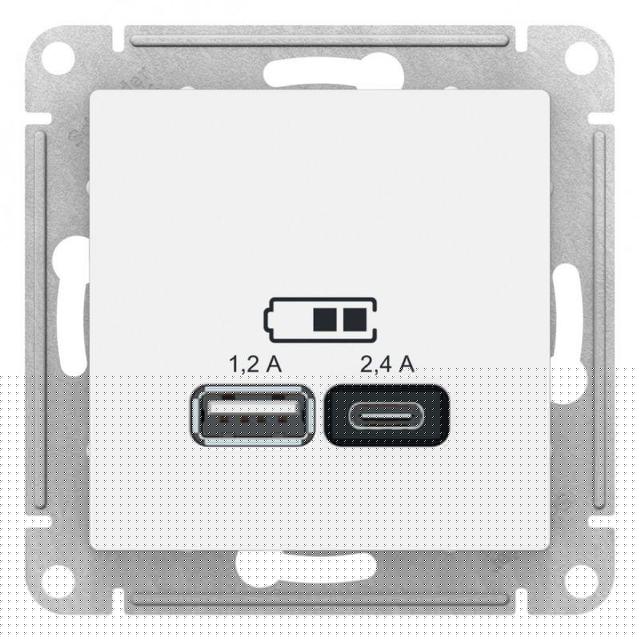 Розетка USB AtlasDesign тип A+C 5В/2.4А 2х5В/1.2А механизм бел. SE ATN000139