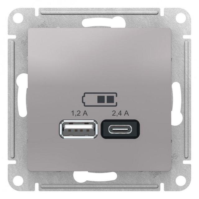 Розетка USB AtlasDesign тип A+C 5В/2.4А 2х5В/1.2А механизм алюм. SE ATN000339