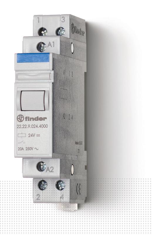 Контактор модульный 2NO 20А AgSnO2 24В AC 17.5мм IP20 FINDER 222280244000