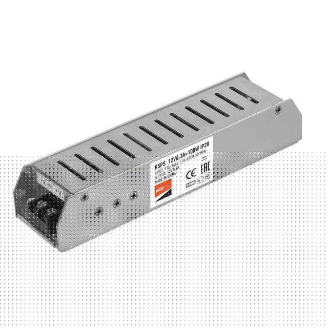 Блок питания для светодиодной ленты 100Вт 8.3А 12В IP20 BSPS метал. JazzWay 1002167A