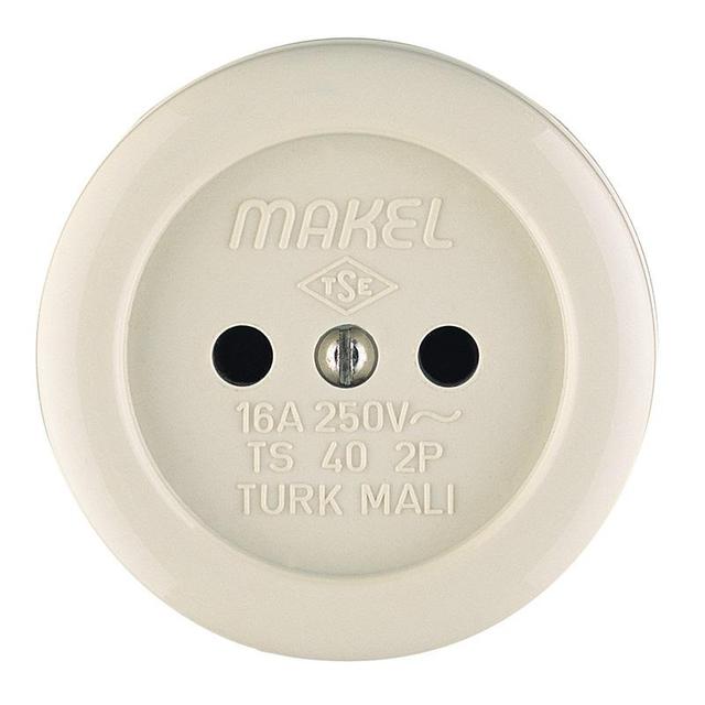 Розетка 1-м ОП 16А IP20 круглая без заземл. керамика беж. Makel 16012
