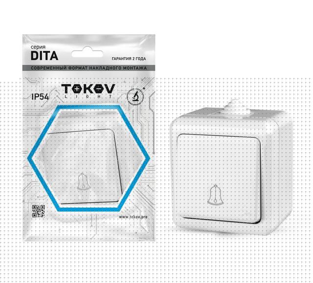 Кнопка звонка ОП Dita IP54 10А 250В бел. TOKOV ELECTRIC TKL-DT-DB-C01-IP54